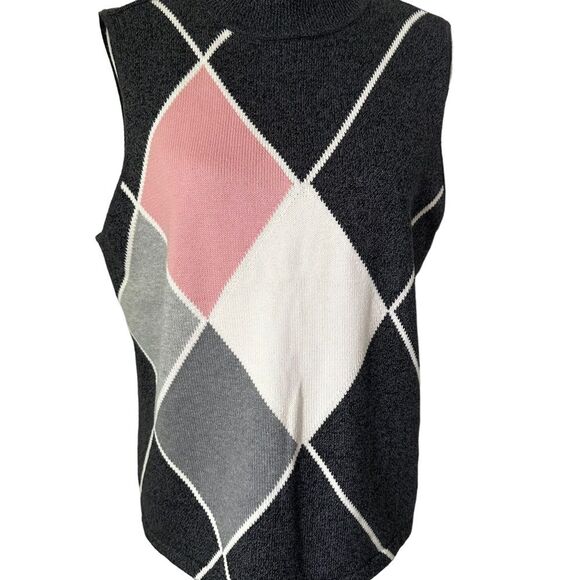 Liz Claiborne Sweater Vest Size L Petite‎ Knit Argyle Preppy Golf Granny - Picture 5 of 13